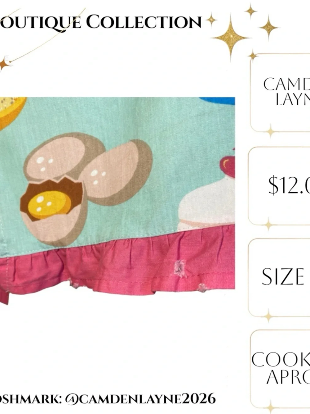 Retro Inspired Aqua and Pink Cotton Kitchen Apron